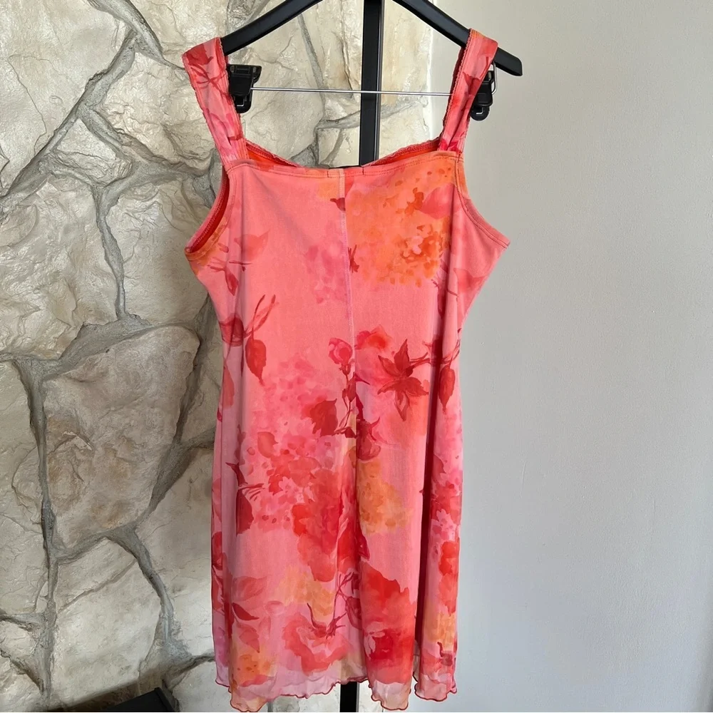 Vintage Orange Sherbet Hawaiian Floral Sleeveless Mini Dress - Picture 6 of 7